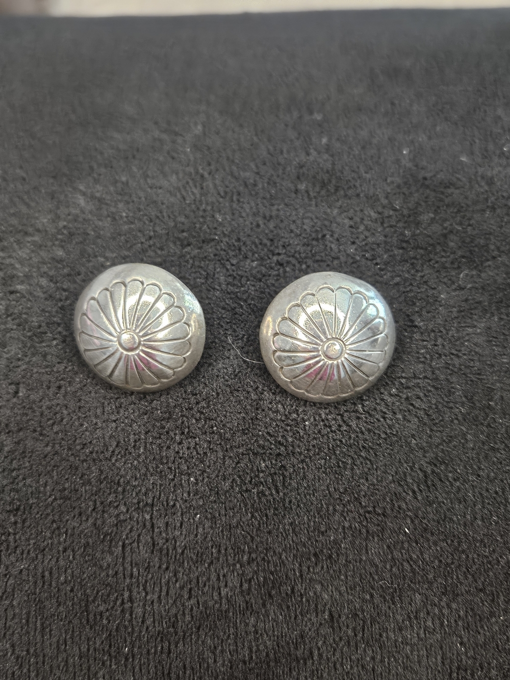 Silver Floral Round Concho Earings